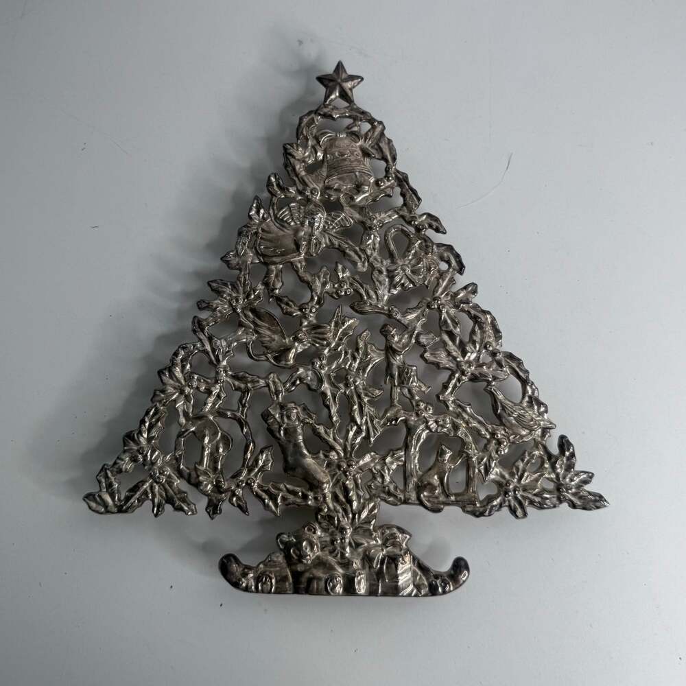 Vintage Silverplate Christmas Tree Trivet Metal Holiday Decor MCM Cottagecore